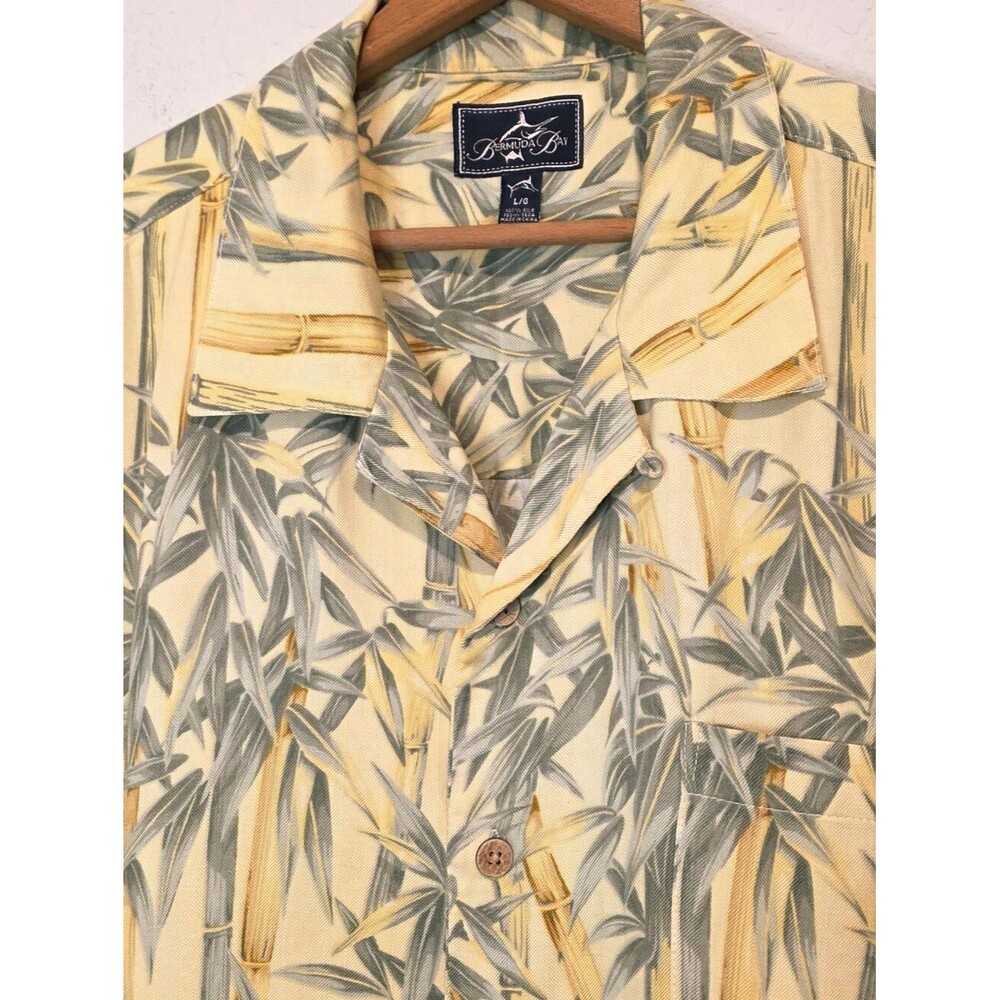 Bermuda Bay Hawaiian Shirt 100% Silk Bamboo Yellow Resort Beach Men's Large